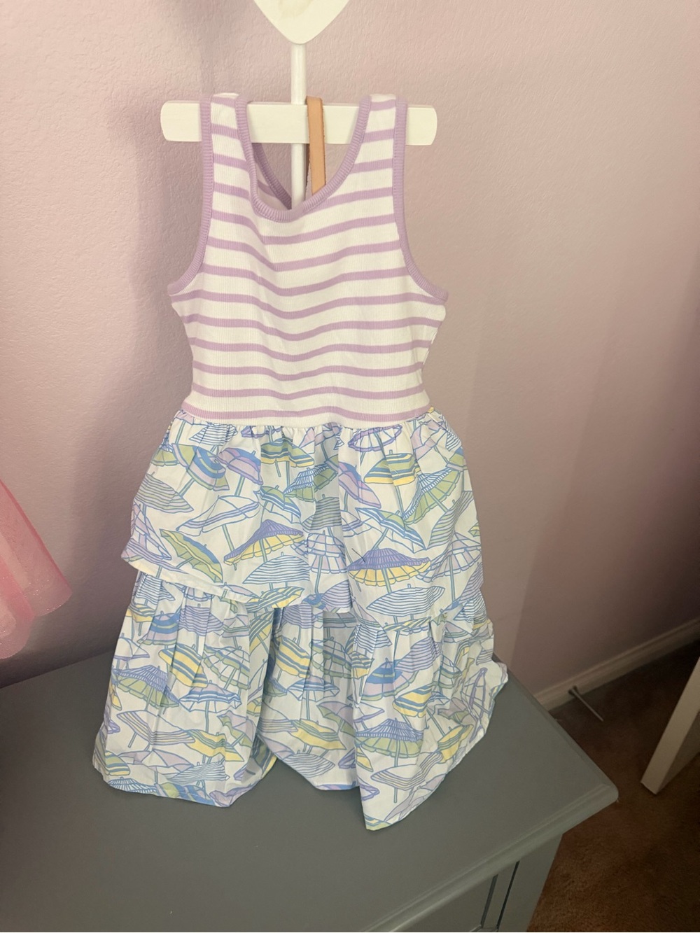 Janie and Jack Lavender Stripe dress with Pastel Umbrella Skirt